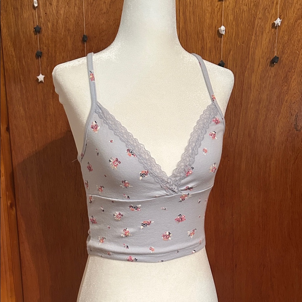 Cotton On Baby Blue Floral Embroidered Crop Tank Top